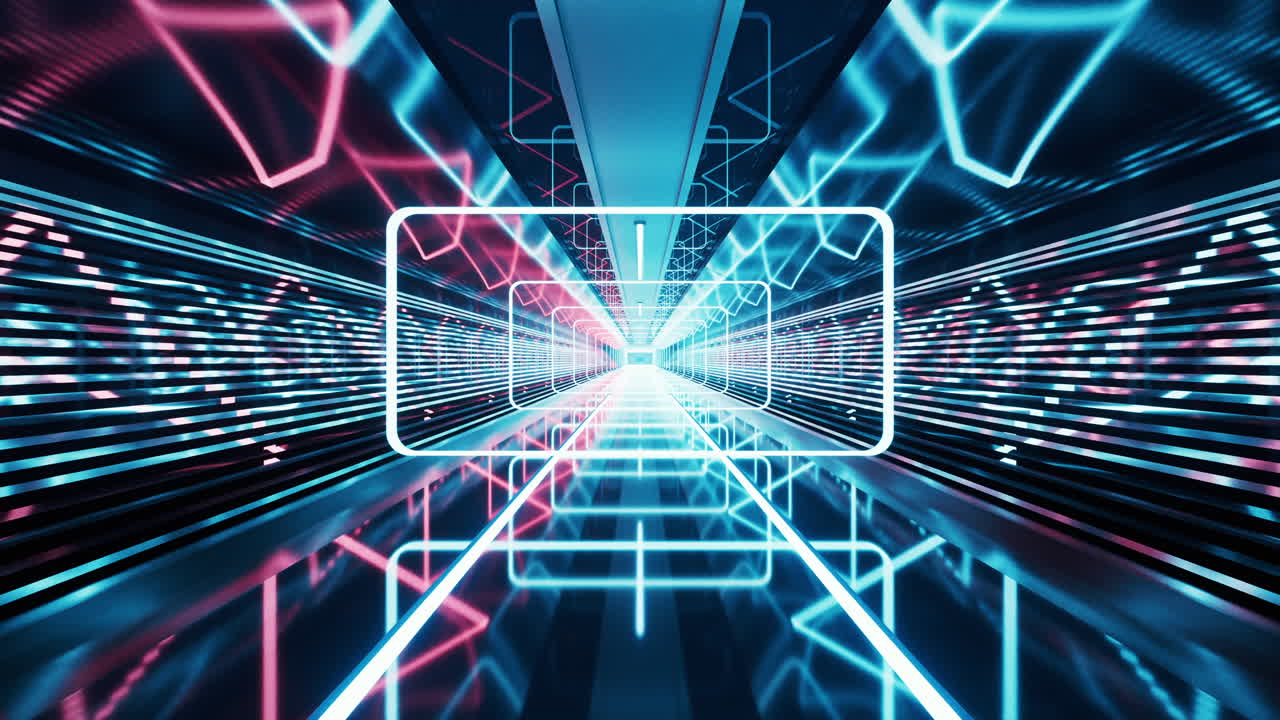 빛나는 빛으로 빛나는 어두운 터널, 3d 렌더링