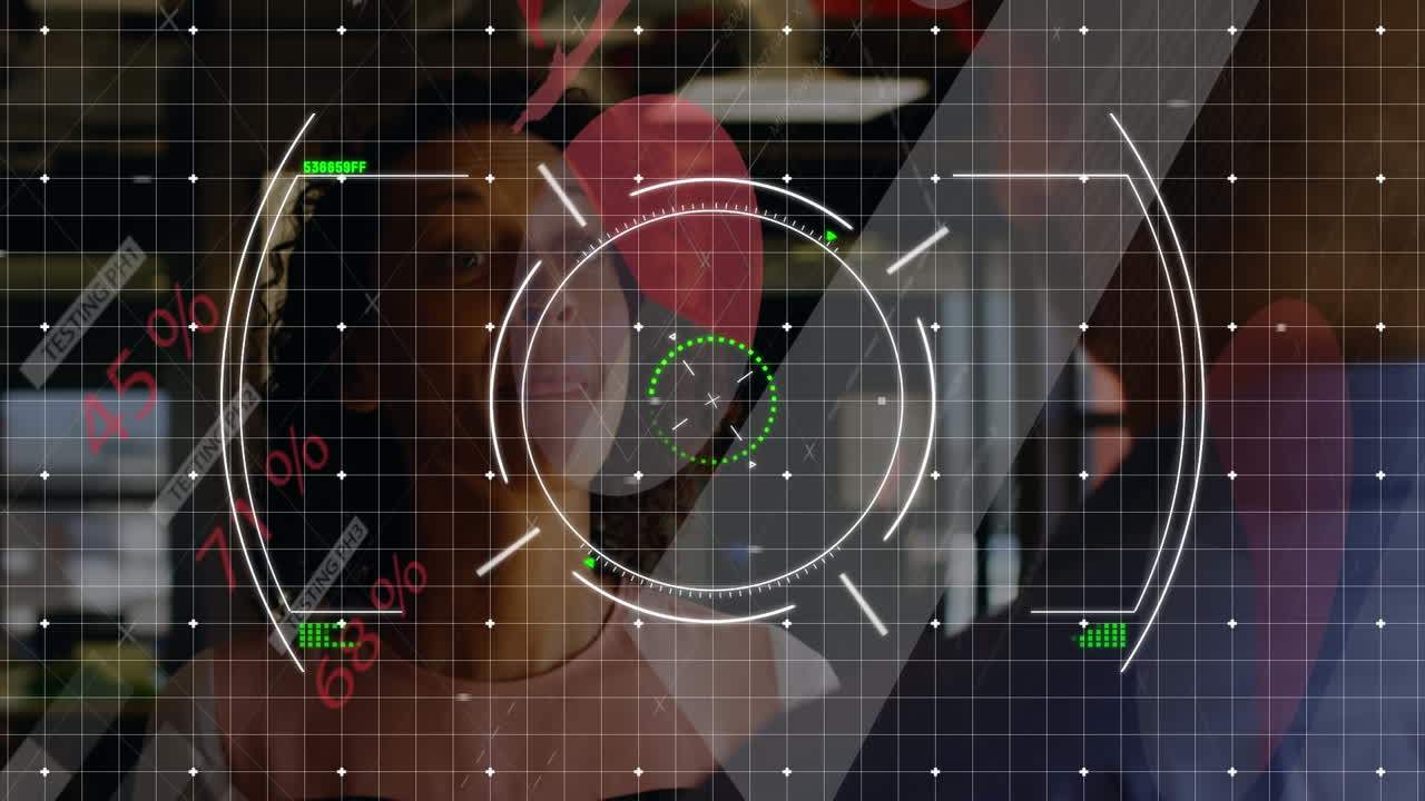 анимация обработки финансовых данных и сканирование масштабов над различными деловыми людьми