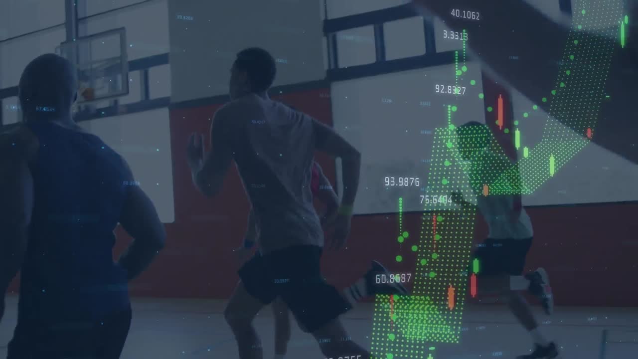Animación de procesamiento de datos y estadísticas sobre deportistas
