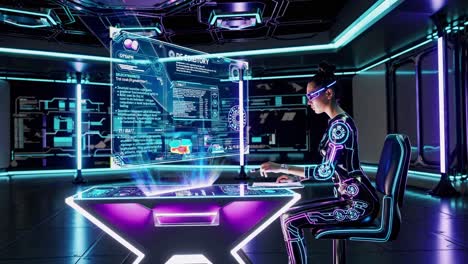 woman in futuristic cyber-lab