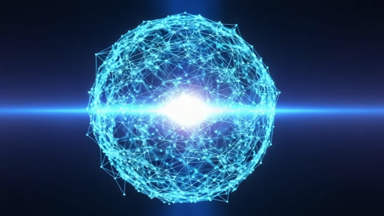 A Stunning Visualization of a Dynamic Network Sphere Illuminated by a Bright Center, Representing Connectivity and Modern Technology Advancements in Data Exchange