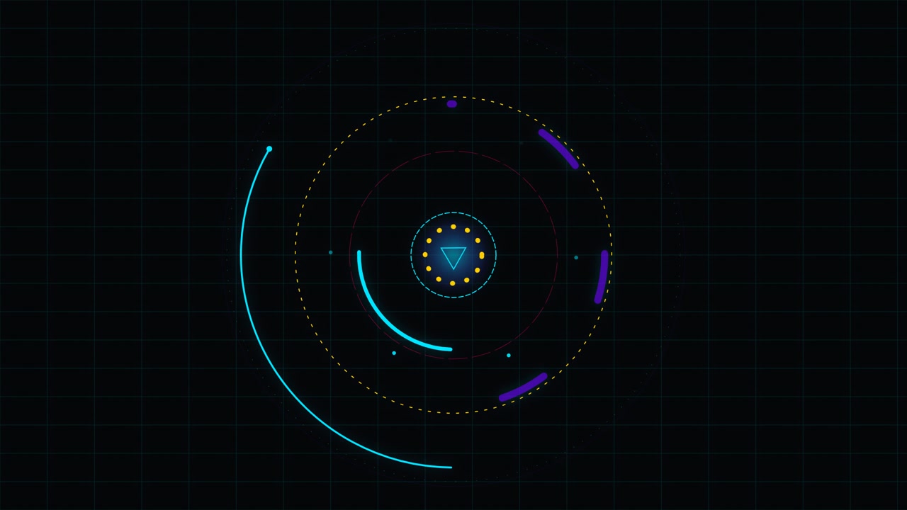 Abstract Digital HUD Interface with Rotating Circular Elements