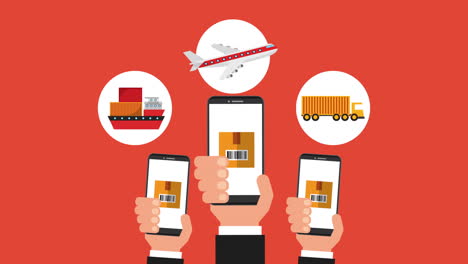 logistic service with smartphones and set icons