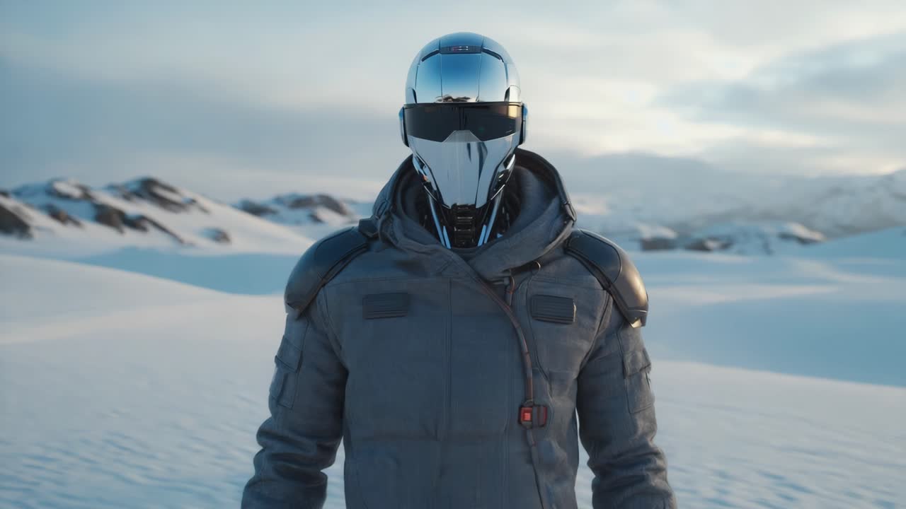 Futuristic Robot in a Winter Landscape