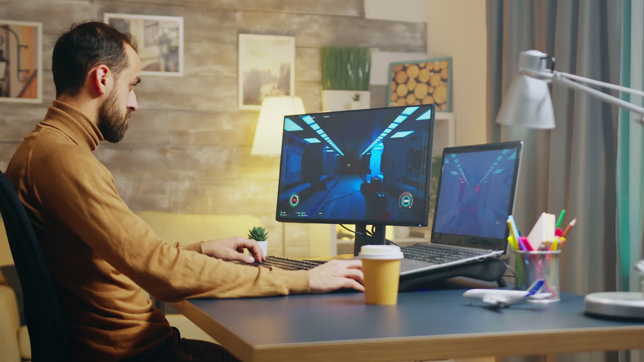 Young game creator testing the interface