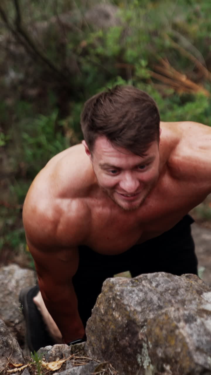 Man Rock Climbing in Nature