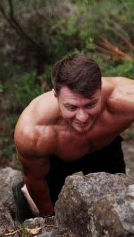 man rock climbing in nature
