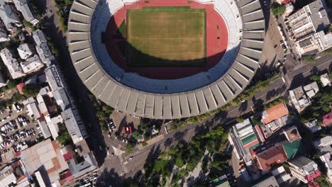 amazing top down drone view above dinamo tbilisi football stadium. summer