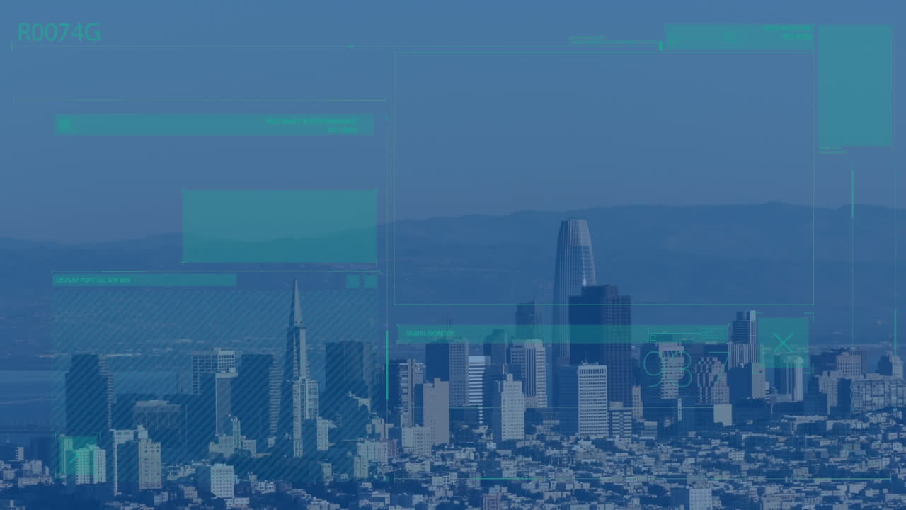 도시 풍경의 공중 전망에 대한 데이터 처리와의 인터페이스의 애니메이션