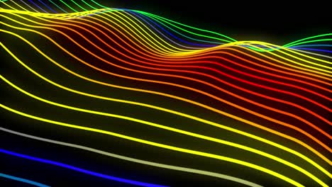 abstract glowing rainbow wavy lines on black background