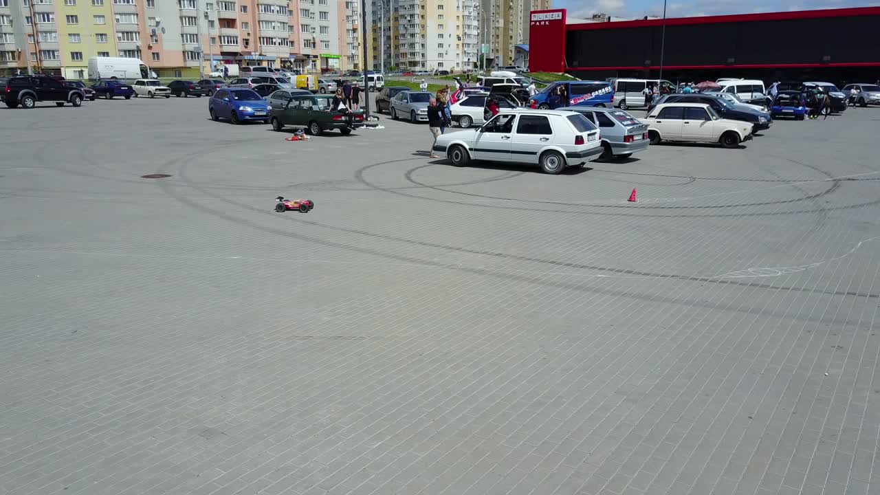 Radio-Controlled Race Car. VINNITSA, UKRAINE - MAY 2017: Europe Day, RC toy car in a rally championship race