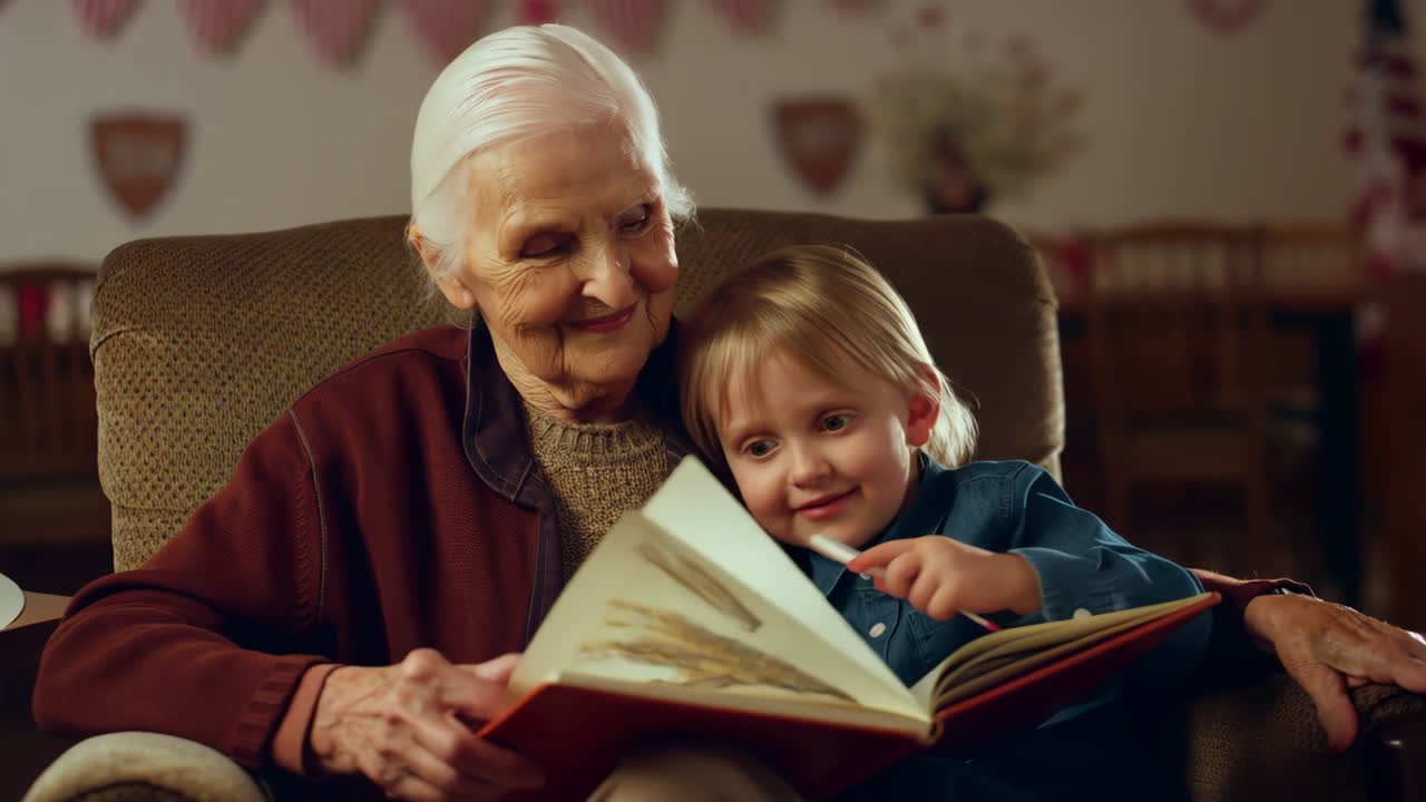 Grandmother and Grandchild Reading a Book Together