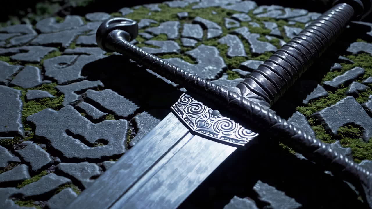 Medieval Sword in a Moonlight Forest