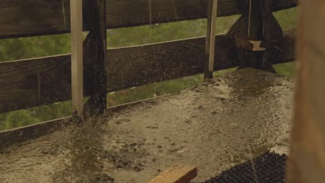 raindrops on the ground and dripping water from the fence during thunderstorms, static
