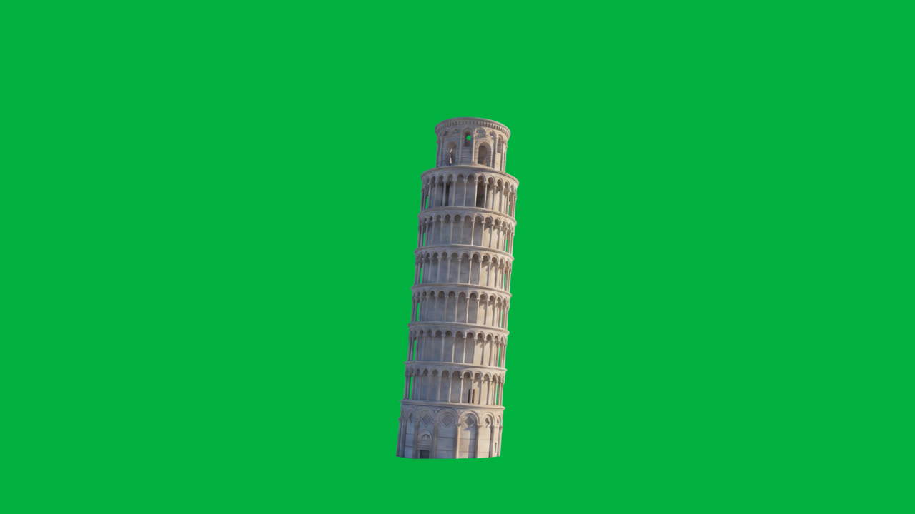 Torre Pendente di Pisa in assemblaggio su Green Screen.