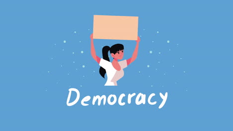 democracy lettering with woman animation