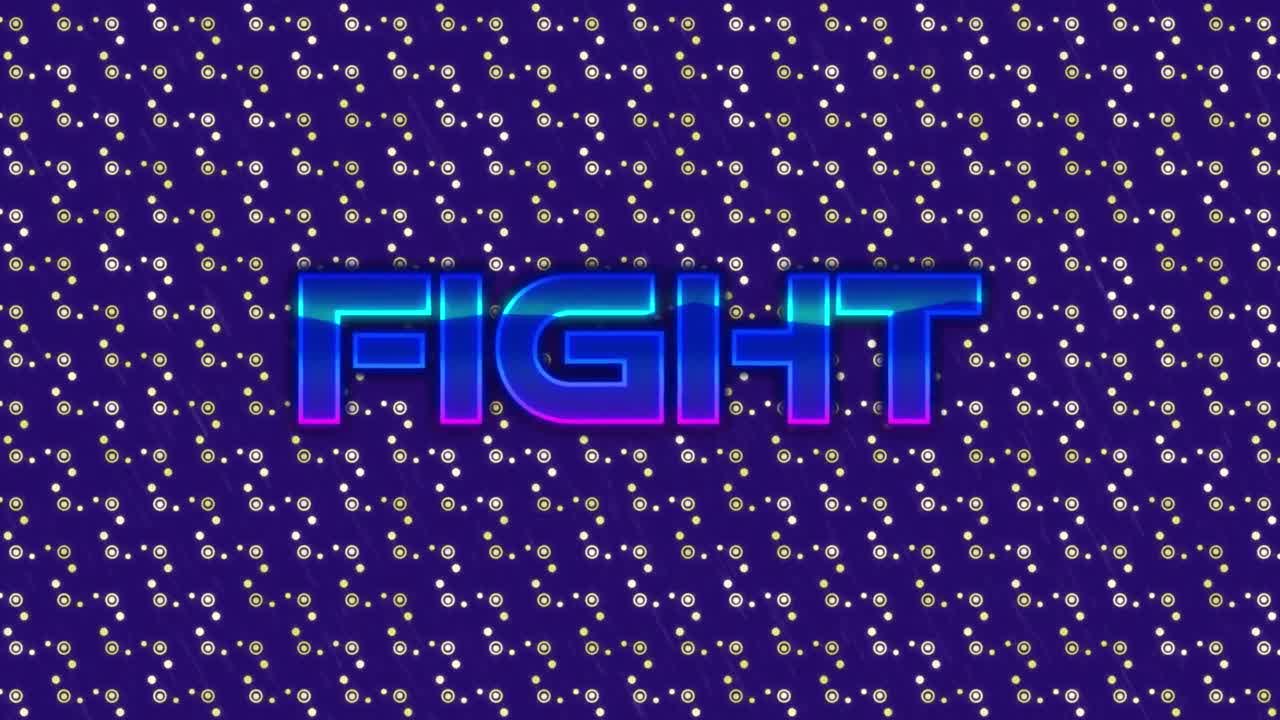 파란색 배경에 대한 추상적인 모양 패턴 디자인 위에 싸움 텍스트 배너의 애니메이션