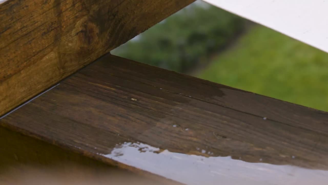 Rainy on construction wood in the countryside