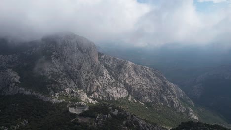 Aerial-View-Of-Clouds-Above-Mountains-At-Thermessos,-Antalya,-Turkey