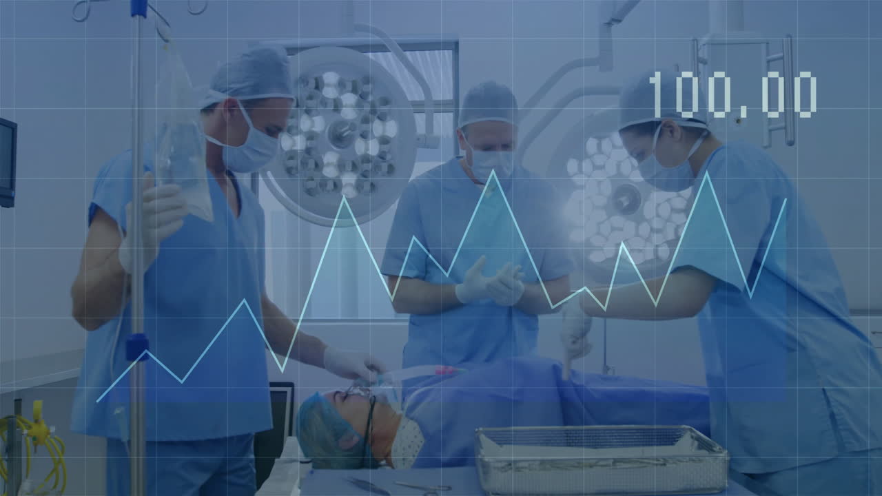 Animatie van gegevensverwerking boven diverse chirurgen