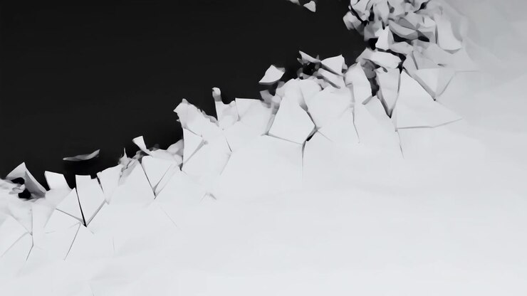 Crumpled White Paper Fragments Breaking Into Black Void With Triangular Shards And Crisp Texture, Cinematic