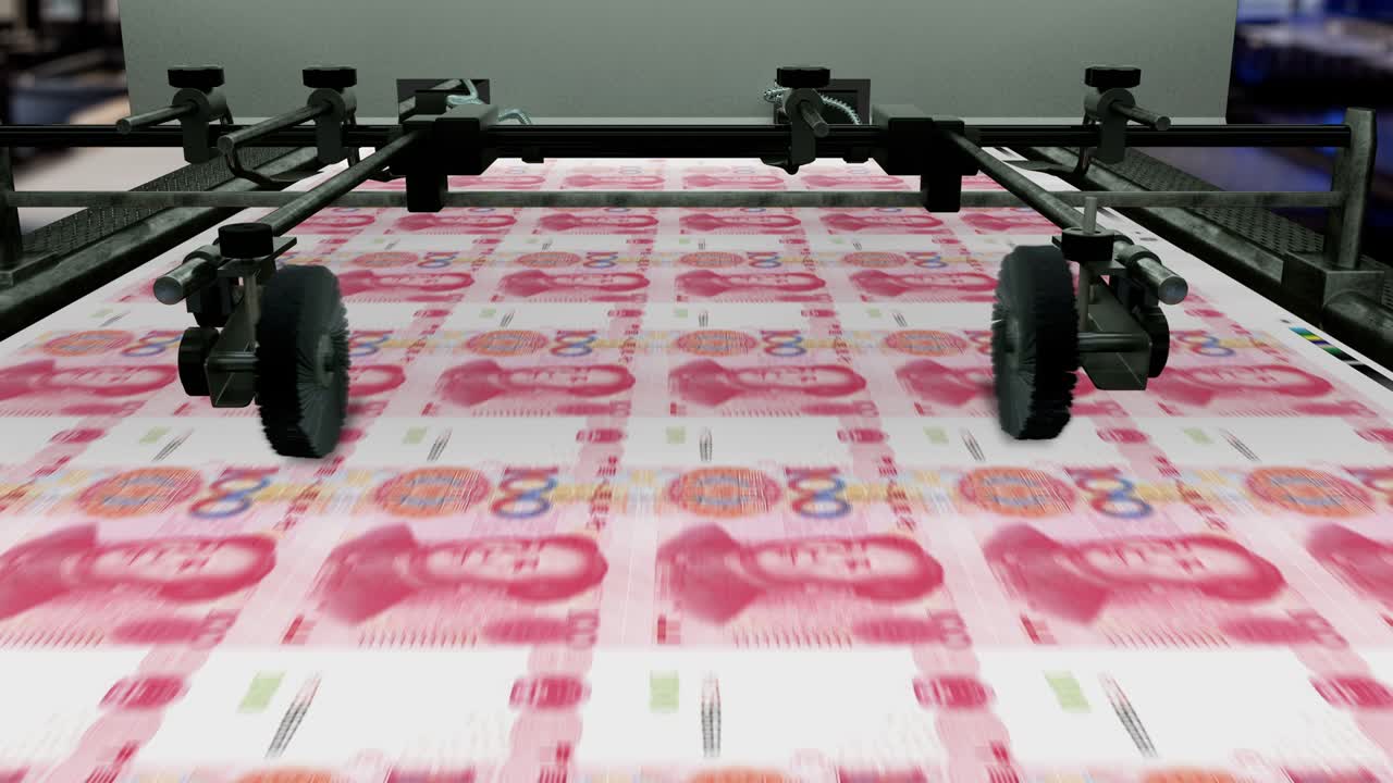 중국 화폐 - 100 중국 위안 - 인쇄 돈 - loopable - 4k - 중국