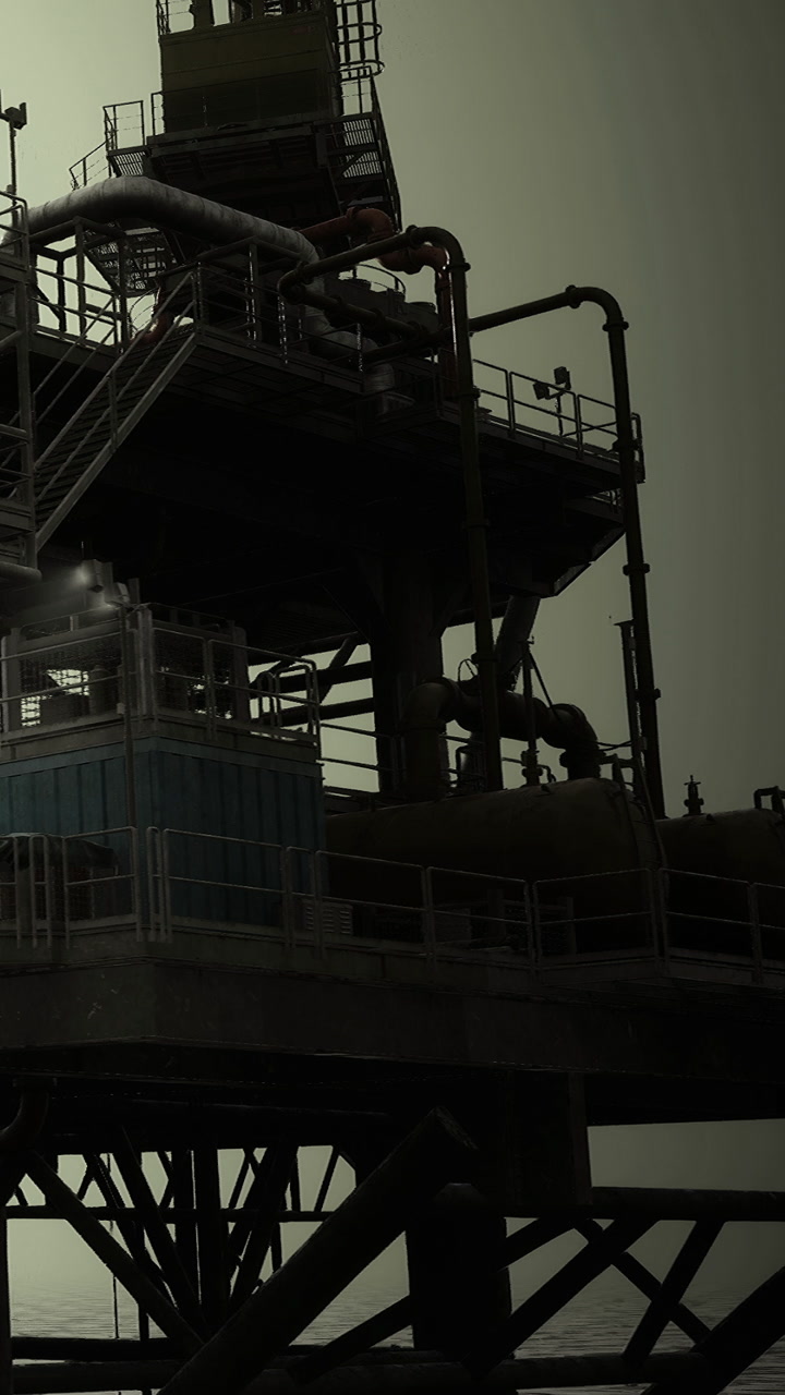 Exploring the mysterious structure of an oil rig during twilight hours