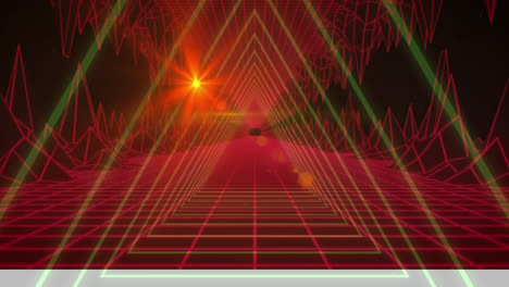 animation of triangles and digital red tunnel