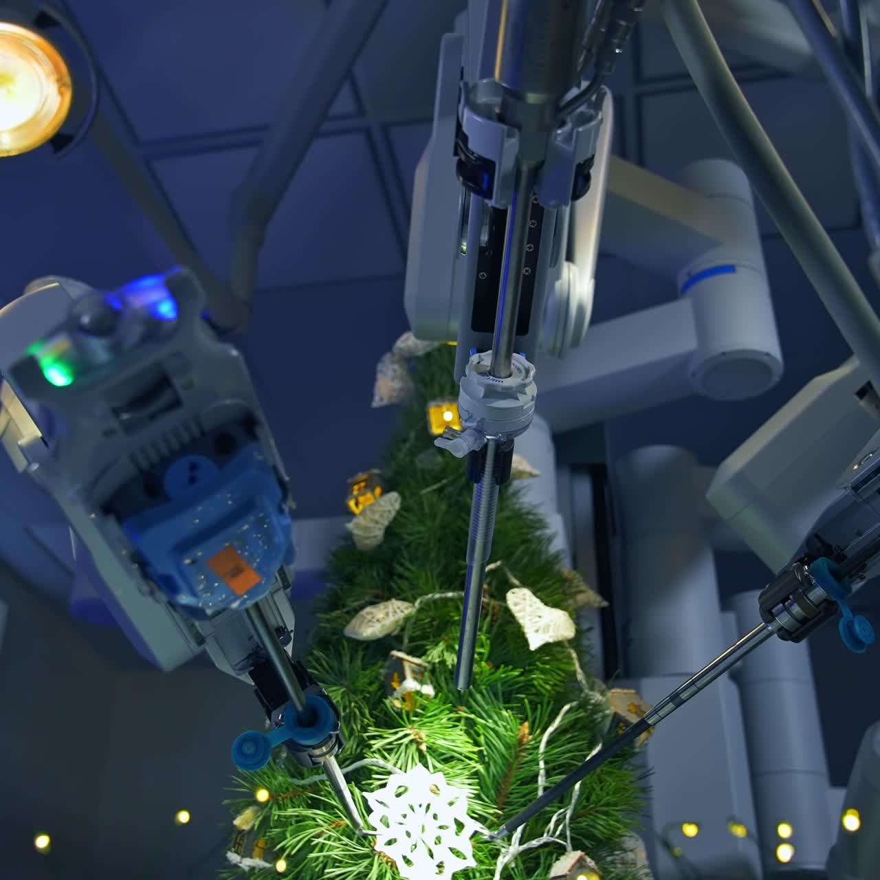 Robotic surgery for neurosurgery operation. Close up of machine arm surgeon in futuristic operation room