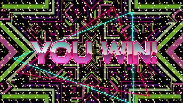 Animation of you win in digital abstract kaleidoscopic space