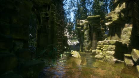 stone ruins in a forest, abandoned ancient castle