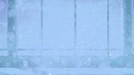 nieve cayendo con círculos de navidad de luz bokeh en la oficina