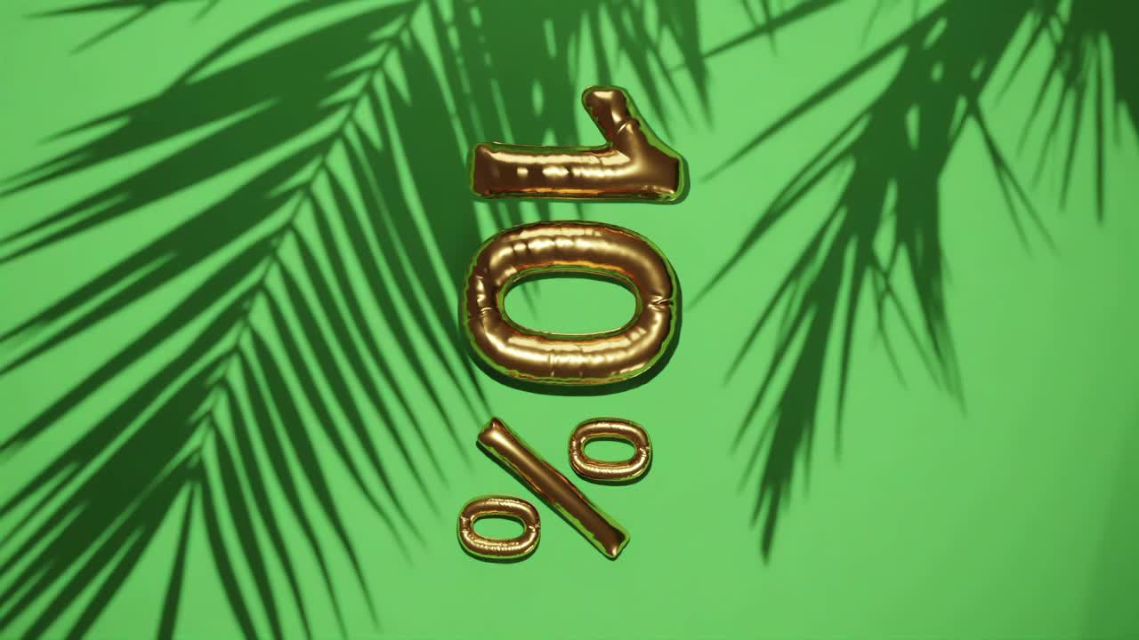 10% de descuento venta en fondo verde con árbol de palma brisa suave, vacaciones concepto de venta de verano ofertas de precios especiales tienda en línea