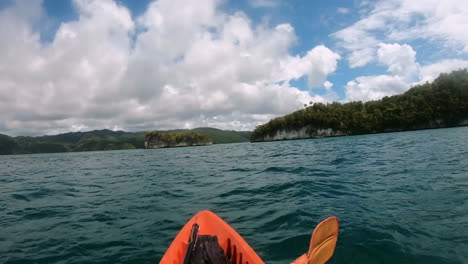 taking a cruise in his canoe