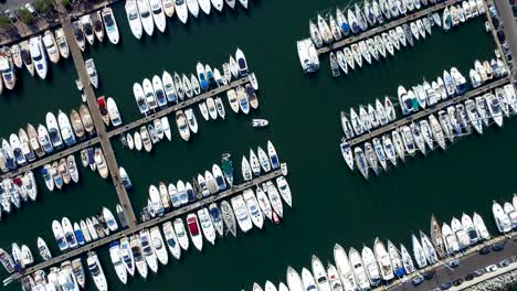 Aerial-view-of-the-old-harbor-of-Saint-Tropez-with-luxury-yachts