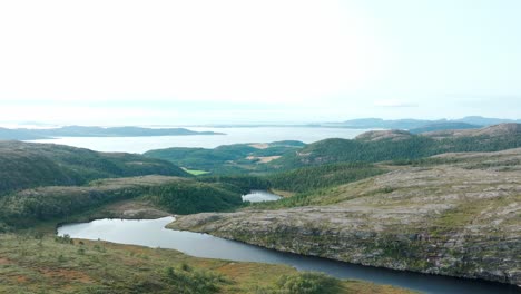 aerial view of alpine lake and mountainous landscape in norway