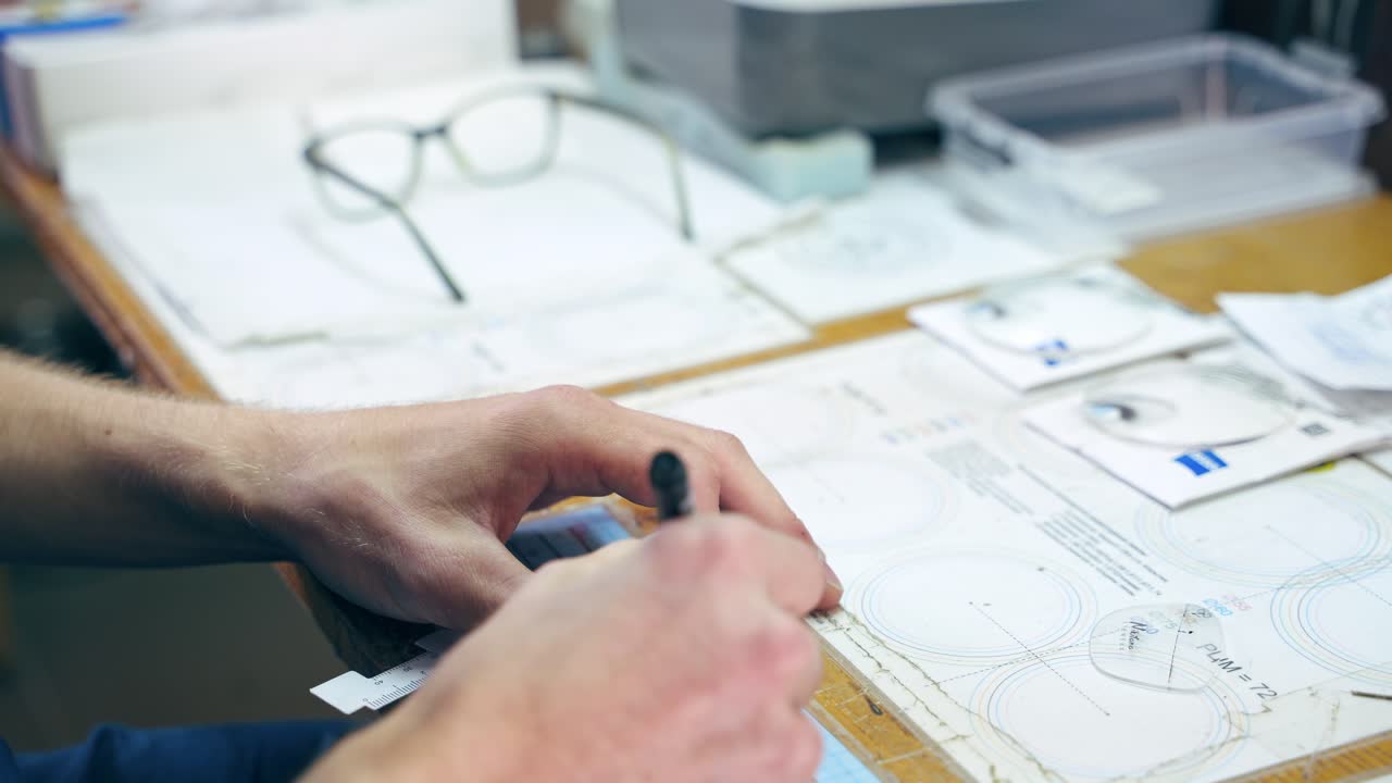 Making measurements for glasses. Detail view of repairing eye glasses
