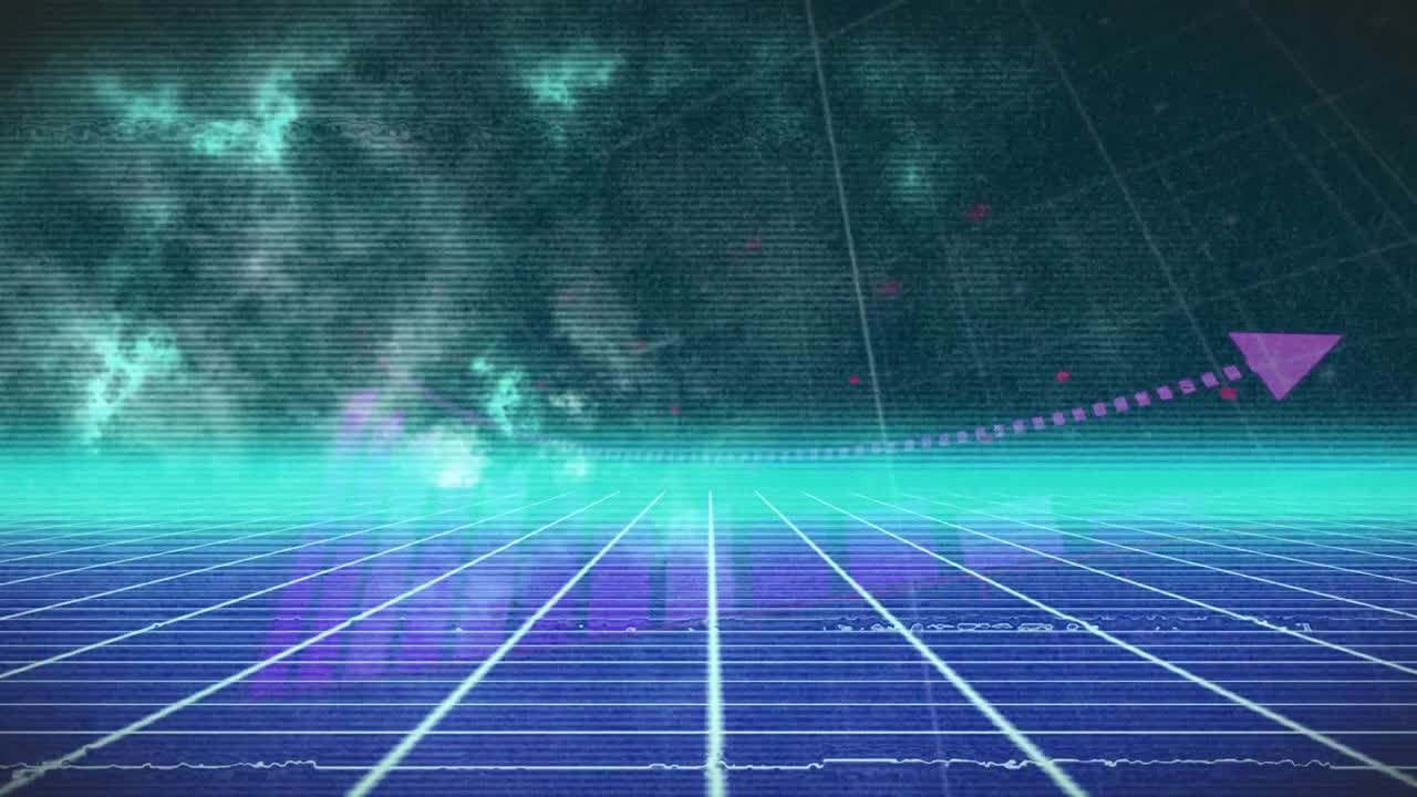 검은색 배경에 대한 그리드 패턴을 통해 위로 움직이는 화살표의 애니메이션