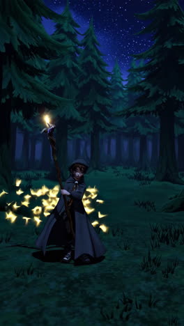 young wizard in a night forest