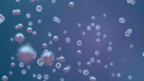 animation of covid 19 cells floating on blue background