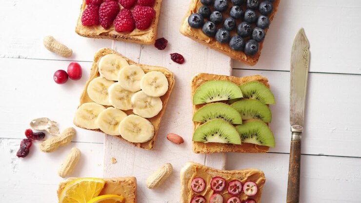 Assortment of healthy fresh breakfast toasts