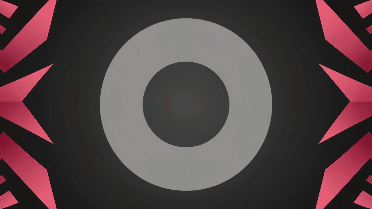 Abstrakt bevægelsesgrafik med cirkler og geometriske former, der udvider sig og trækker sig sammen.