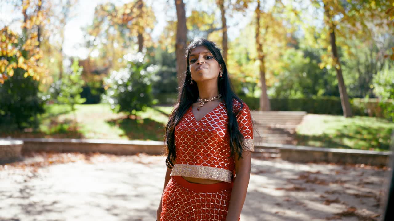 Portrait of a Beautiful Indian Woman in Traditional Dress Outdoors