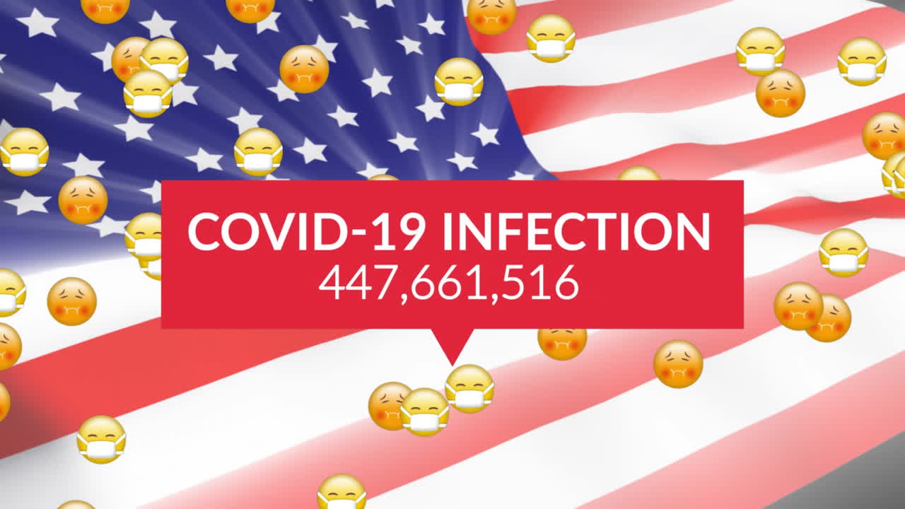 여러 아이콘 위의 미국  ⁇ 발의 애니메이션과 그 안에 증가하는 숫자를 가진 버블 스피치