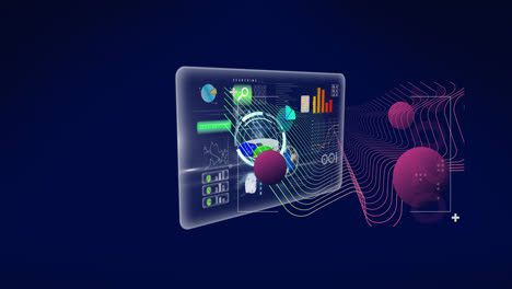 animation of digital interface with data processing over dark background