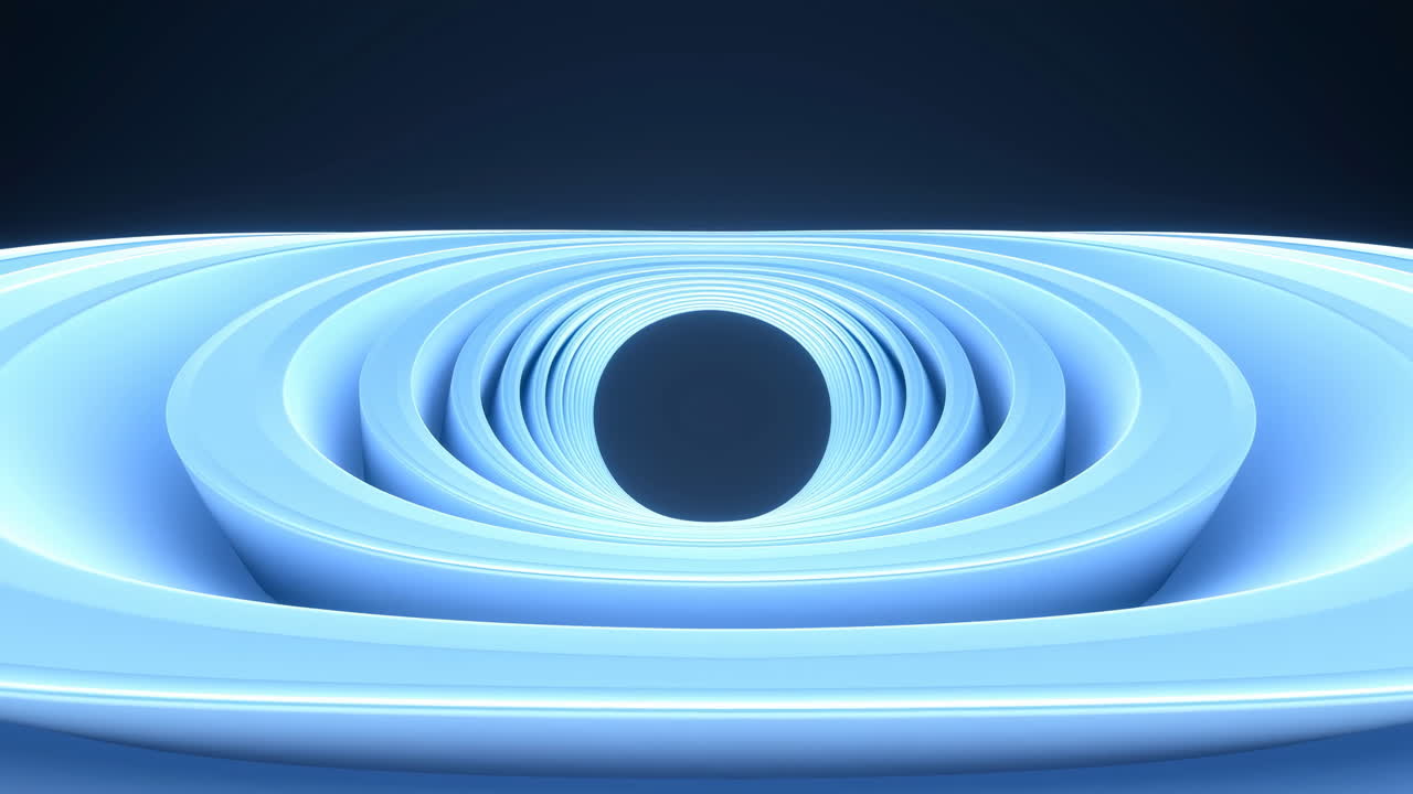 Abstract Blue Oval Tunnel with Glowing Rings Loop