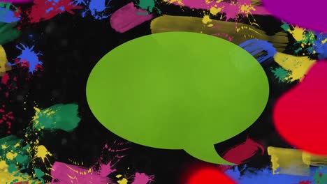 Animation-of-shapes-and-speech-bubble-on-black-background