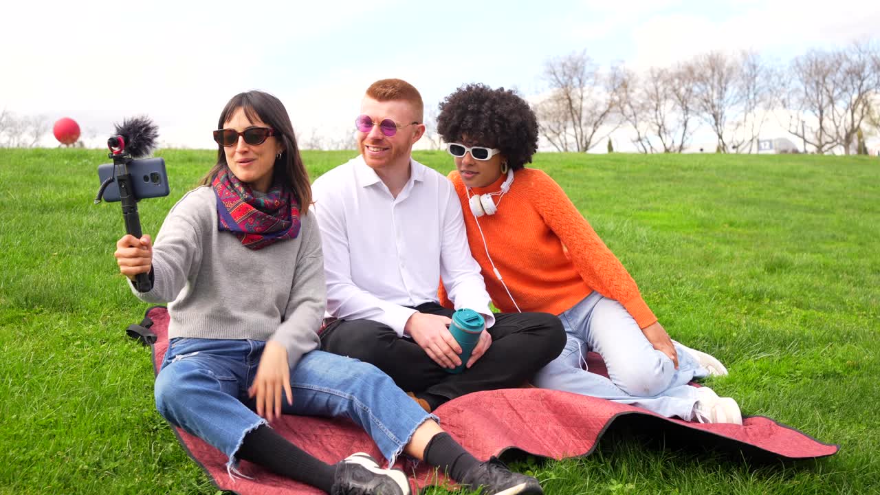 Group of Friends Vlogging in the Park
