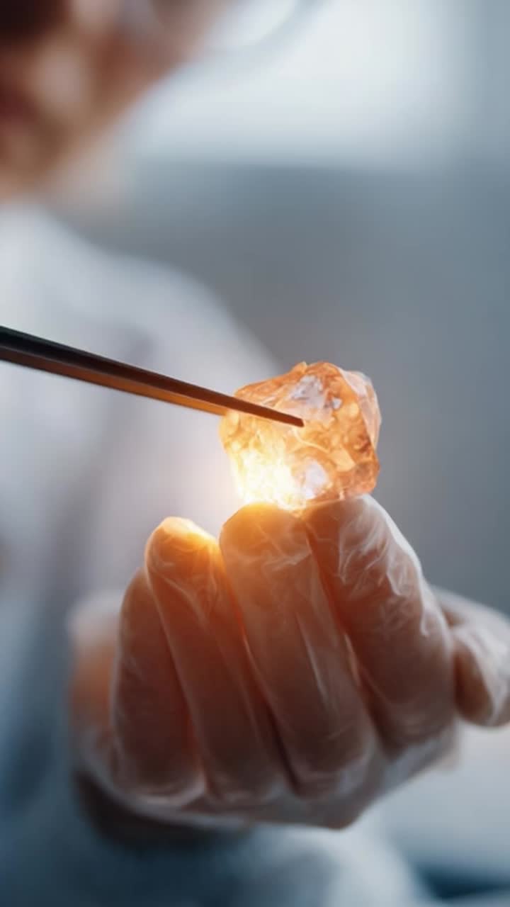 Manipolazione di cristalli illuminati: uno sguardo più da vicino al meticoloso processo di gestione di cristalli luminosi da mani esperte con precisione e cura
