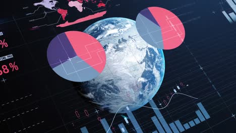 animation of data processing and statistics over globe